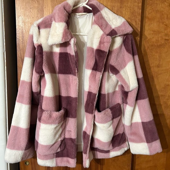 Pink Checkered Fur Coat - Picture 5 of 8